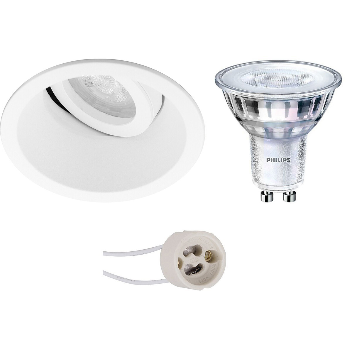 Set de spots LED - Pragmi Zano Pro - Douille GU10 - Rond Encastré - Mat Blanc - Inclinable - Ø93mm - Philips - SceneSwitch 827 36D - 1.5W-5W - Blanc Chaud 2200K-2700K - Dimmable