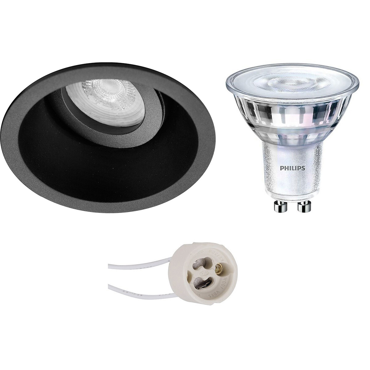 Set de spots LED - Pragmi Zano Pro - Douille GU10 - Rond Encastré - Mat Noir - Inclinable - Ø93mm - Philips - SceneSwitch 827 36D - 1.5W-5W - Blanc Chaud 2200K-2700K - Dimmable