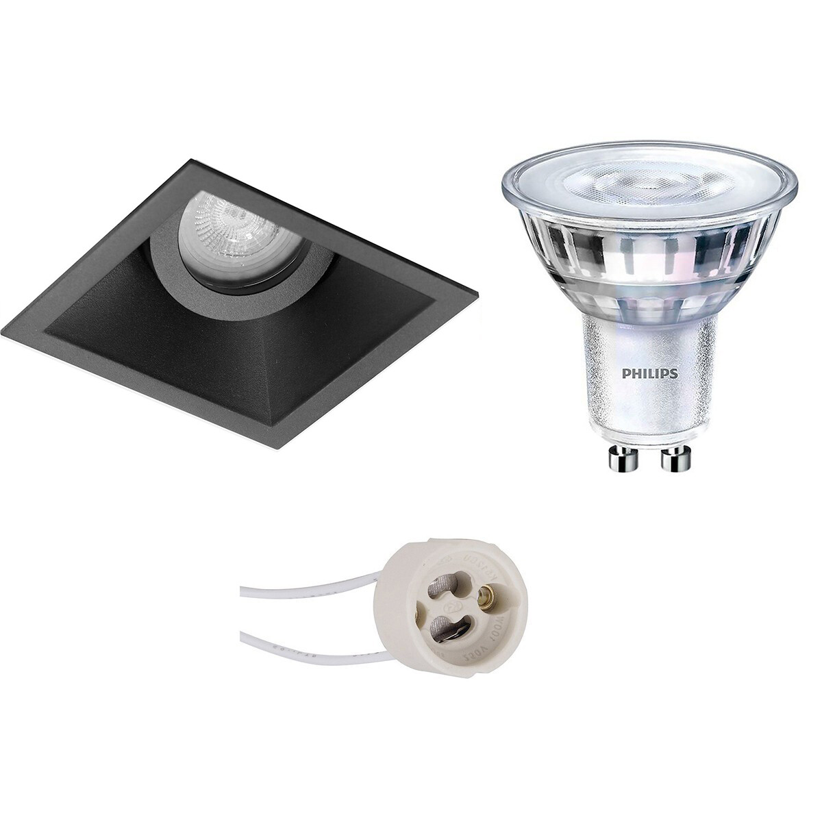 Set de spots LED - Pragmi Zano Pro - Douille GU10 - Carré Encastré - Mat Noir - Inclinable - 93mm - Philips - SceneSwitch 827 36D - 1.5W-5W - Blanc Chaud 2200K-2700K - Dimmable