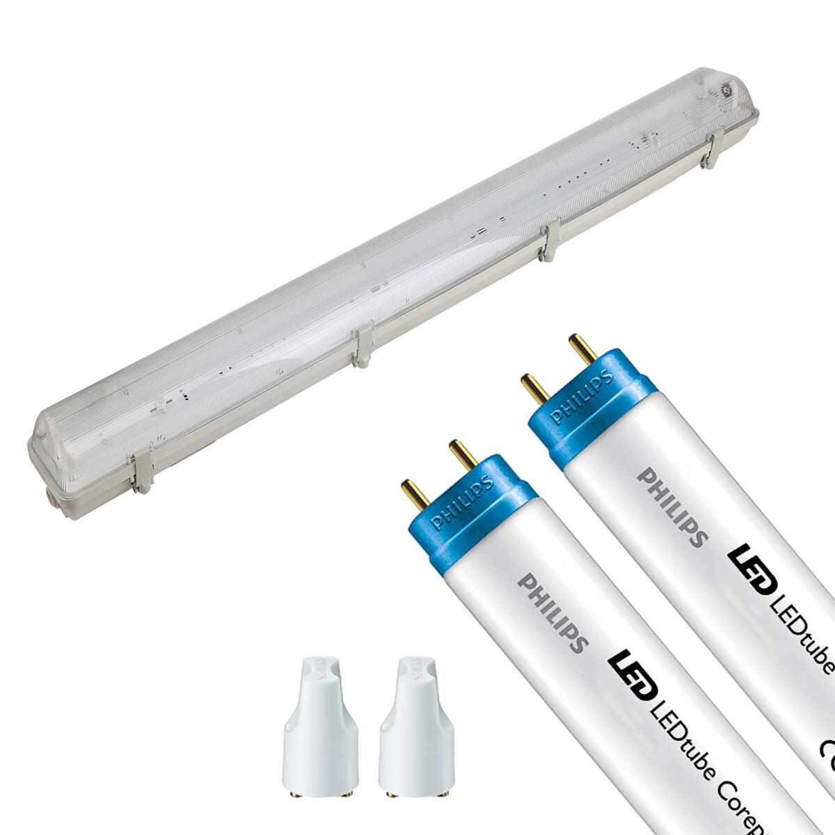 Réglette LED avec Tube T8 - Aigi Hari - 150cm Double - Philips - CorePro LEDtube EM 840 - 40W - Blanc Neutre 4000K | Remplace 116W