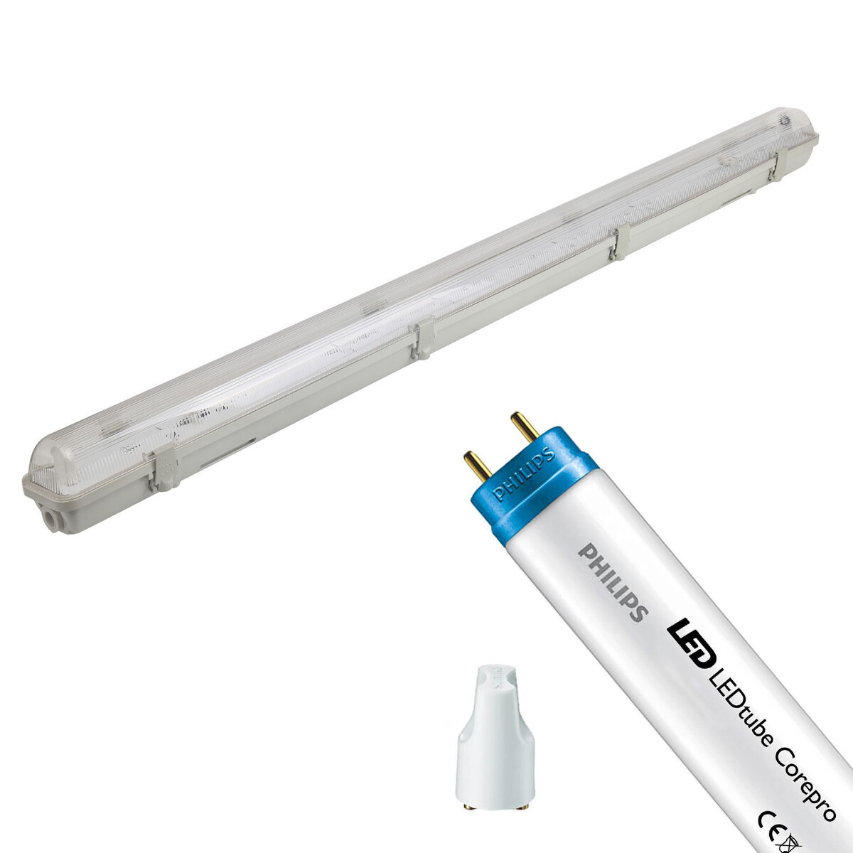 Réglette LED avec Tube T8 - Aigi Hari - 150cm Simple - Philips - CorePro LEDtube EM 840 - 20W - Blanc Neutre 4000K | Remplace 58W