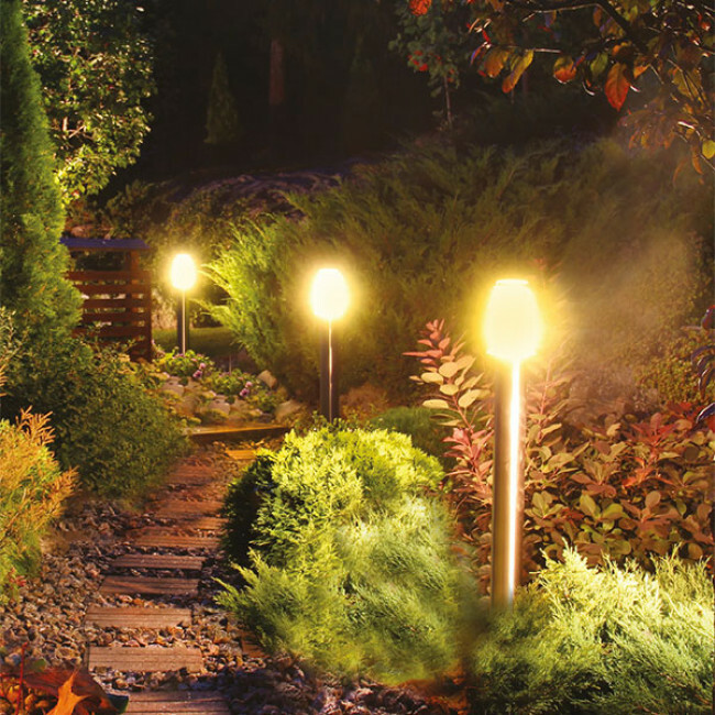 Éclairage de Jardin LED - Lampe d'Extérieur sur Pied - Kayo 3 - Douille E27 - Rond - Inox - Philips - CorePro LEDbulb 827 A60 - 5.5W - Blanc Chaud 2700K