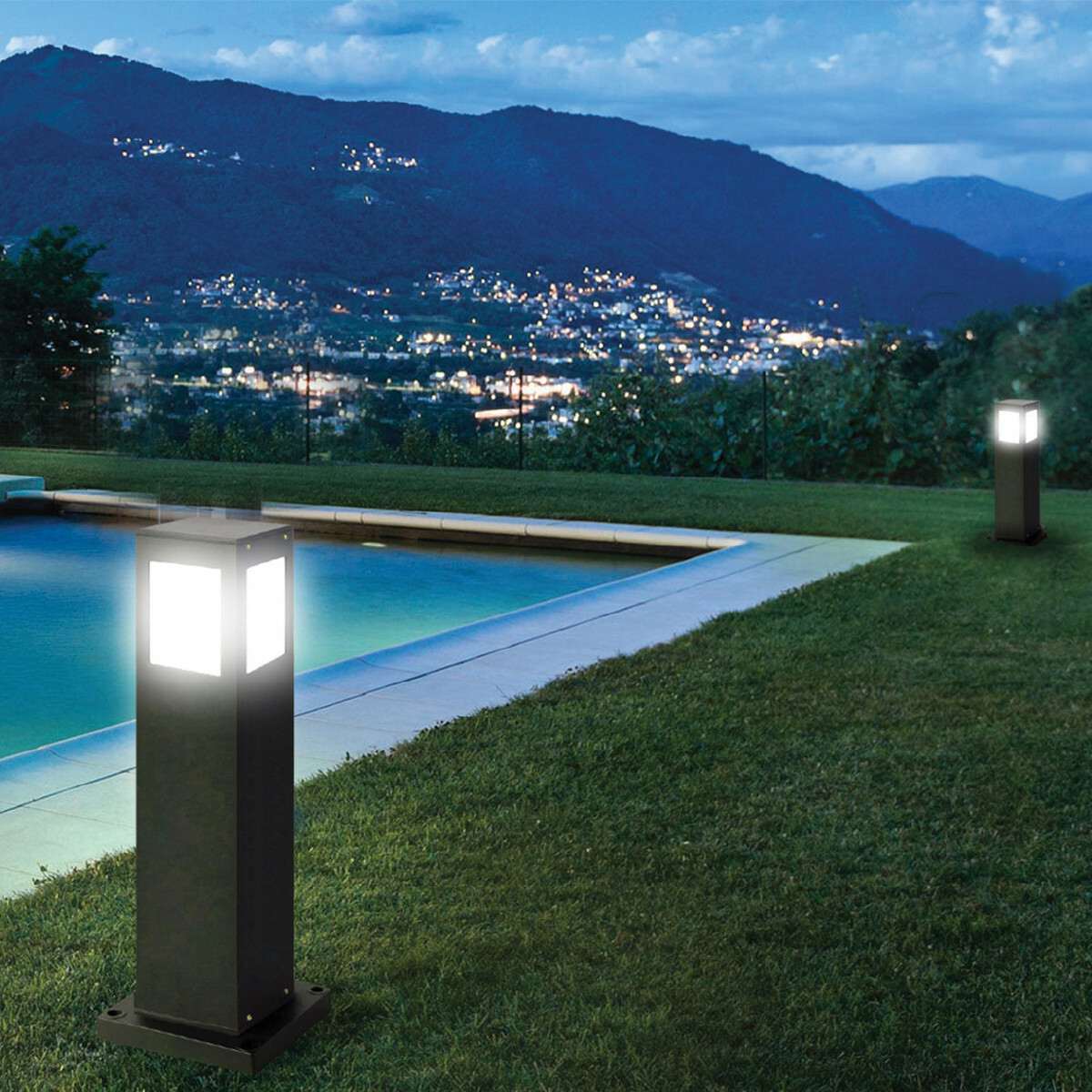 Éclairage de Jardin LED - Lampe d'Extérieur sur Pied - Kavy 4 - Douille E27 - Carré - Aluminium - Philips - CorePro Lustre 827 P45 FR - 4W - Blanc Chaud 2700K