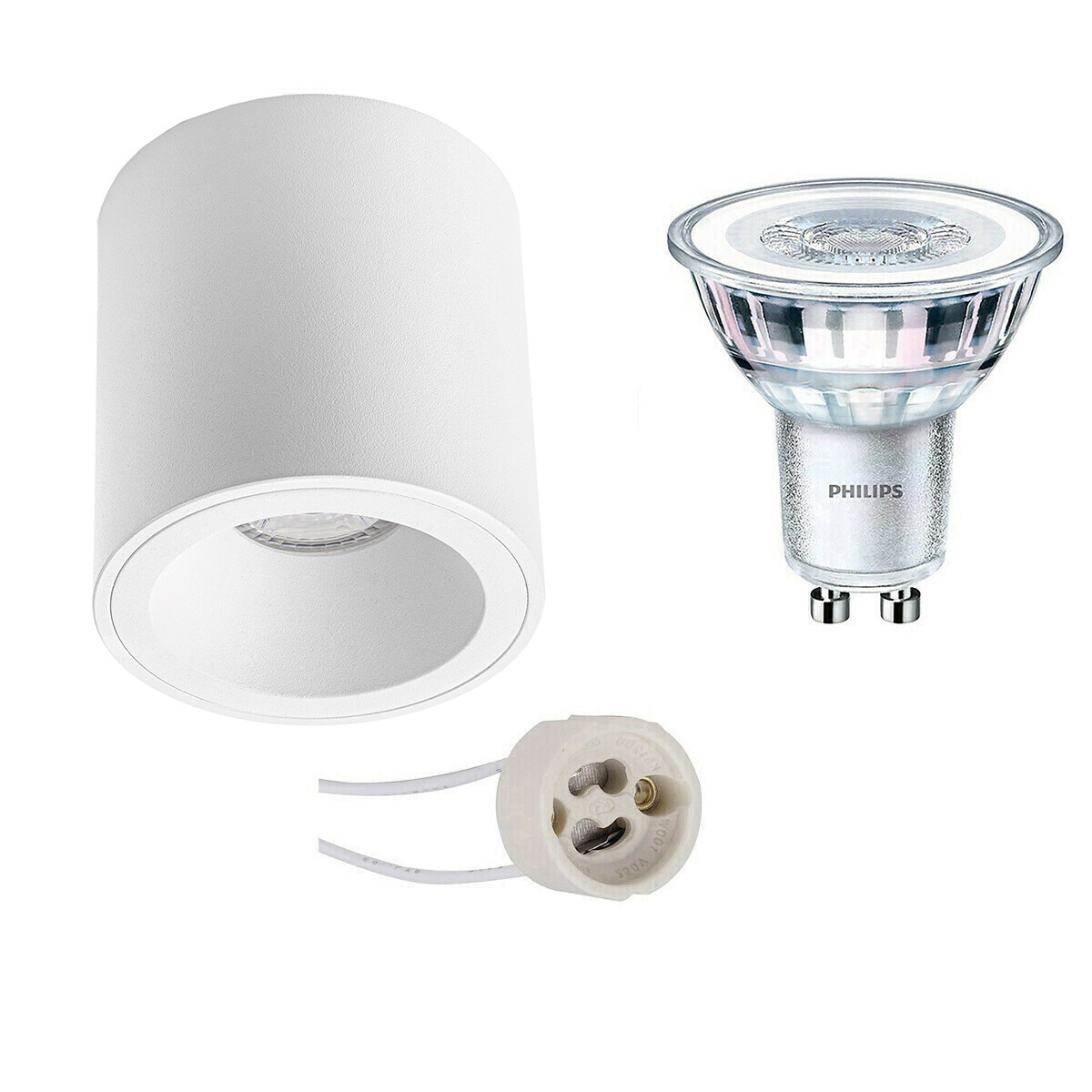 Ensemble de Spot de Plafond - Pragmi Cliron Pro - Douille GU10 - En Saillie Rond - Mat Blanc - Encastré - Ø90mm - Philips - CorePro 827 36D - 3.5W - Blanc Chaud 2700K