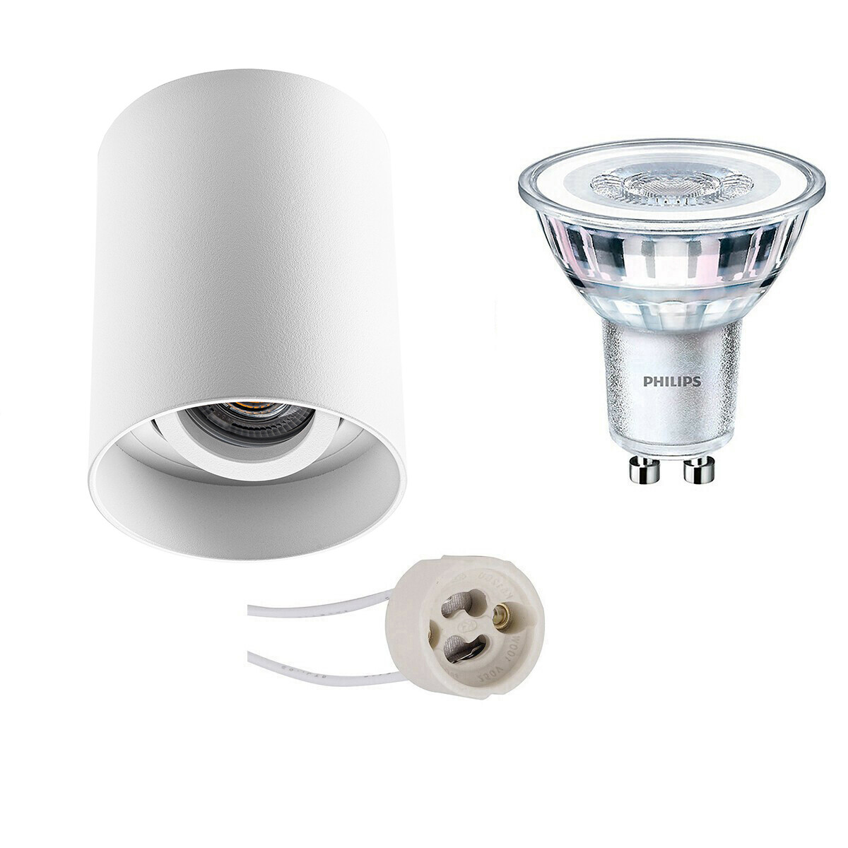 Ensemble de Spot de Plafond - Pragmi Luxina Pro - Douille GU10 - En Saillie Rond - Mat Blanc - Encastré - Inclinable - Ø90mm - Philips - CorePro 827 36D - 3.5W - Blanc Chaud 2700K