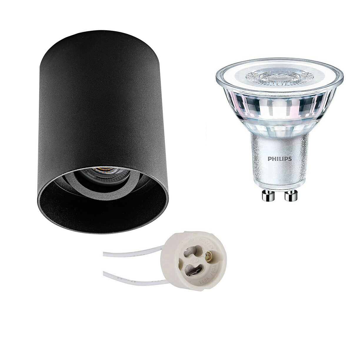 Ensemble de Spot de Plafond - Pragmi Luxina Pro - Douille GU10 - En Saillie Rond - Mat Noir - Encastré - Inclinable - Ø90mm - Philips - CorePro 840 36D - 4.6W - Blanc Neutre 4000K