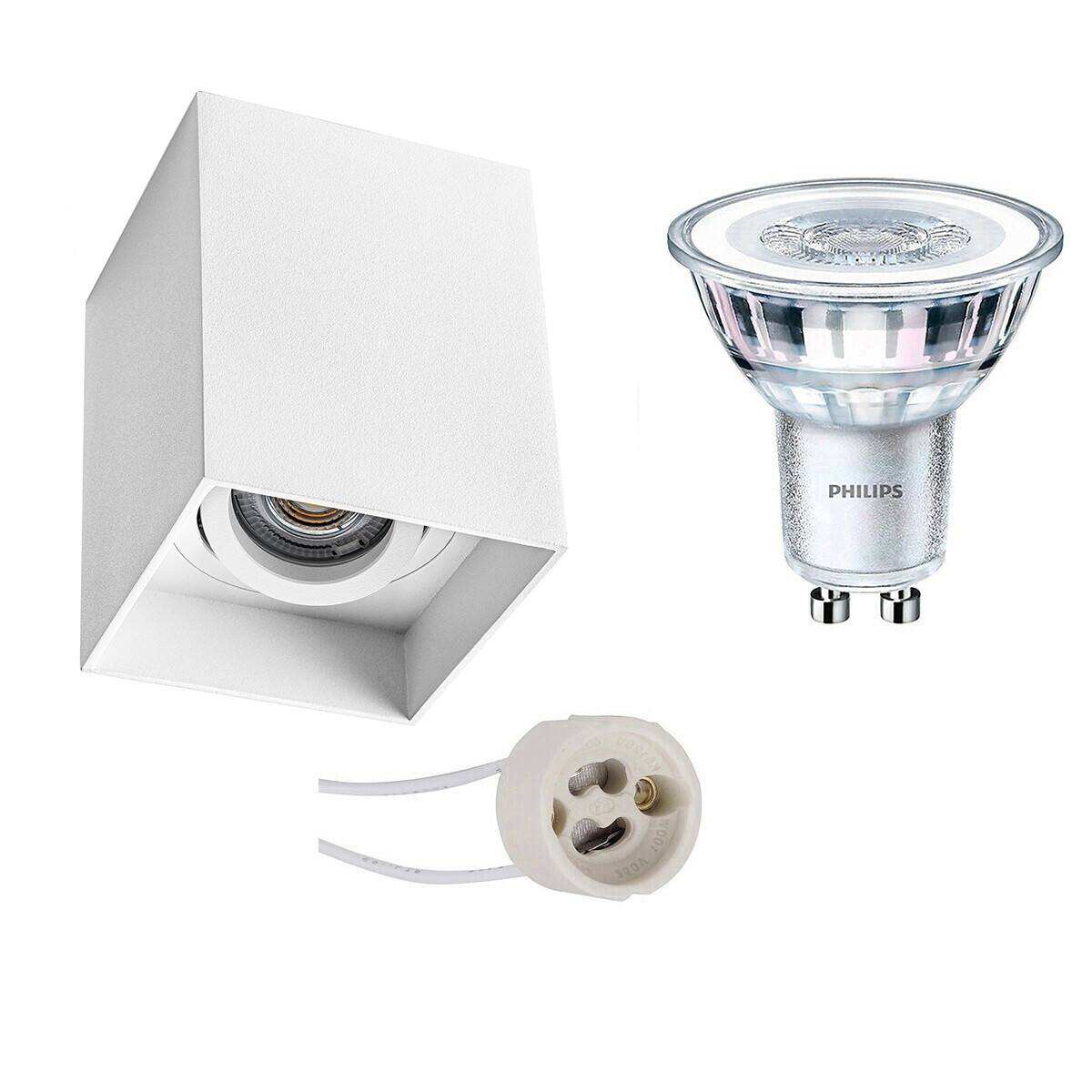 Ensemble de Spot de Plafond - Pragmi Luxina Pro - Douille GU10 - En Saillie Carré - Mat Blanc - Encastré - Inclinable - 90mm - Philips - CorePro 840 36D - 5W - Blanc Neutre 4000K - Dimmable