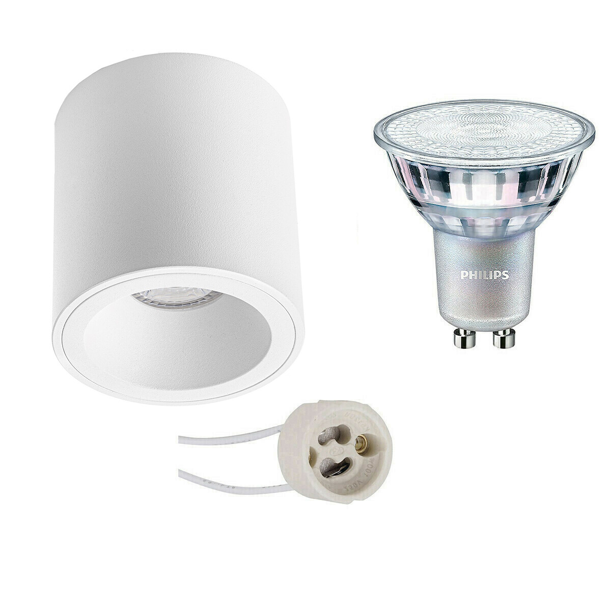 Ensemble de Spot de Plafond - Pragmi Cliron Pro - Douille GU10 - En Saillie Rond - Mat Blanc - Encastré - Ø90mm - Philips - MASTER 927 36D VLE - 4.9W - Blanc Chaud 2200K-2700K - DimTone Dimmable