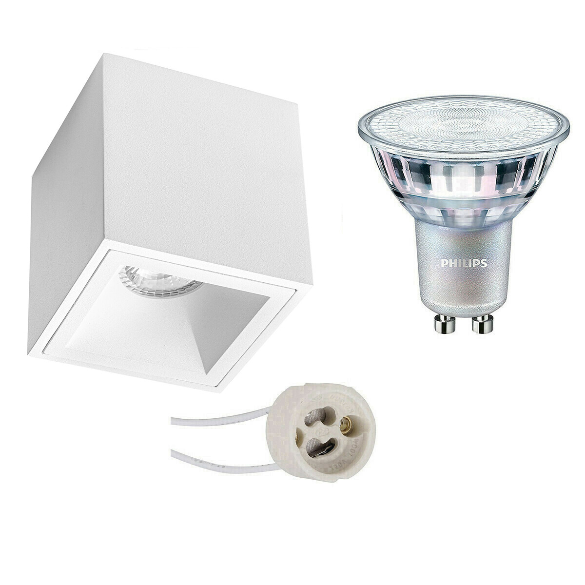 Ensemble de Spot de Plafond - Pragmi Cliron Pro - Douille GU10 - En Saillie Carré - Mat Blanc - Encastré - 90mm - Philips - MASTER 927 36D VLE - 4.9W - Blanc Chaud 2200K-2700K - DimTone Dimmable