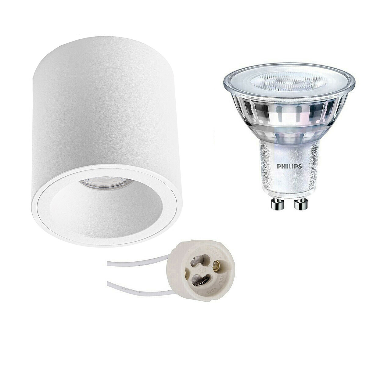 Ensemble de Spot de Plafond - Pragmi Cliron Pro - Douille GU10 - En Saillie Rond - Mat Blanc - Encastré - Ø90mm - Philips - SceneSwitch 827 36D - 1.5W-5W - Blanc Chaud 2200K-2700K - Dimmable