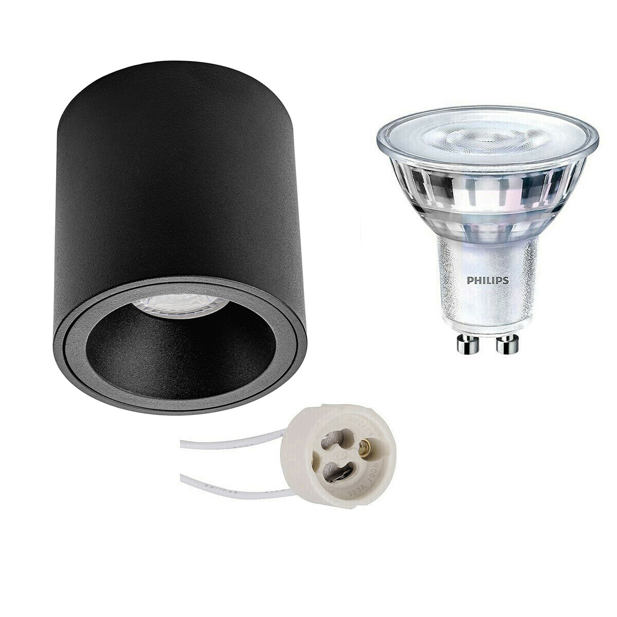 Ensemble de Spot de Plafond - Pragmi Cliron Pro - Douille GU10 - En Saillie Rond - Mat Noir - Encastré - Ø90mm - Philips - SceneSwitch 827 36D - 1.5W-5W - Blanc Chaud 2200K-2700K - Dimmable