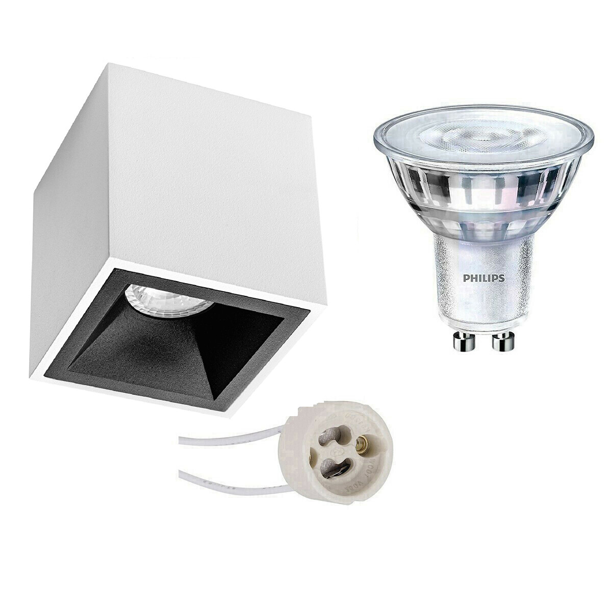 Ensemble de Spot de Plafond - Pragmi Cliron Pro - Douille GU10 - En Saillie Carré - Mat Blanc/Noir - Encastré - 90mm - Philips - SceneSwitch 827 36D - 1.5W-5W - Blanc Chaud 2200K-2700K - Dimmable