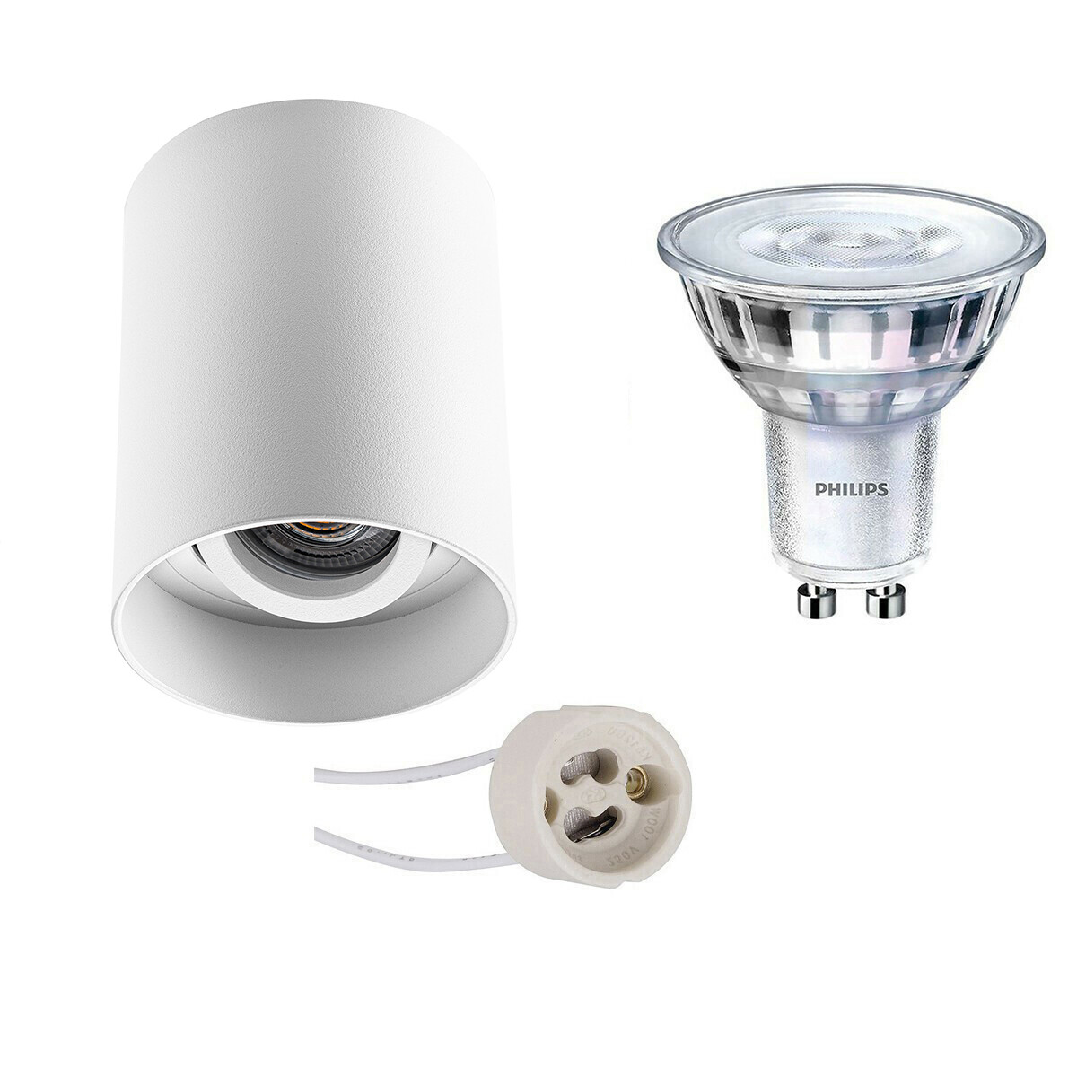 Ensemble de Spot de Plafond - Pragmi Luxina Pro - Douille GU10 - En Saillie Rond - Mat Blanc - Encastré - Inclinable - Ø90mm - Philips - SceneSwitch 827 36D - 1.5W-5W - Blanc Chaud 2200K-2700K - Dimmable