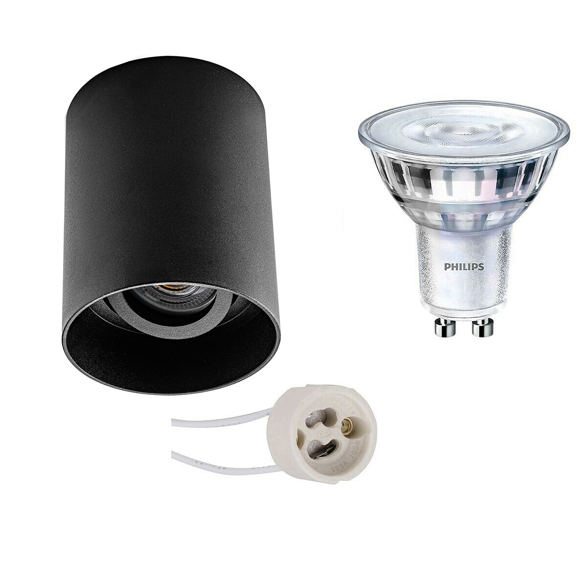 Ensemble de Spot de Plafond - Pragmi Luxina Pro - Douille GU10 - En Saillie Rond - Mat Noir - Encastré - Inclinable - Ø90mm - Philips - SceneSwitch 827 36D - 1.5W-5W - Blanc Chaud 2200K-2700K - Dimmable