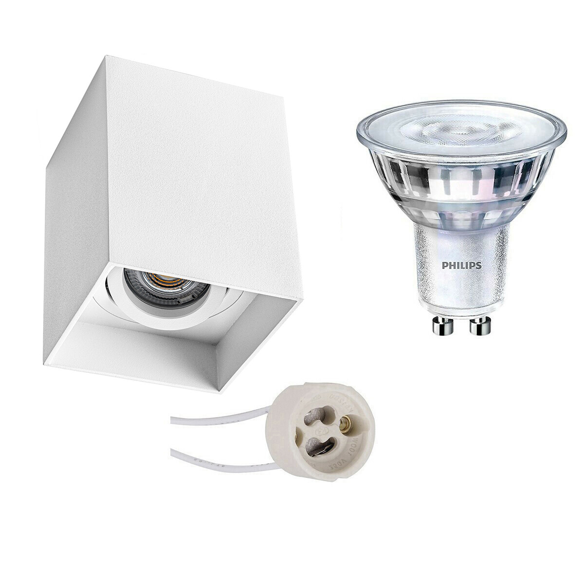 Ensemble de Spot de Plafond - Pragmi Luxina Pro - Douille GU10 - En Saillie Carré - Mat Blanc - Encastré - Inclinable - 90mm - Philips - SceneSwitch 827 36D - 1.5W-5W - Blanc Chaud 2200K-2700K - Dimmable