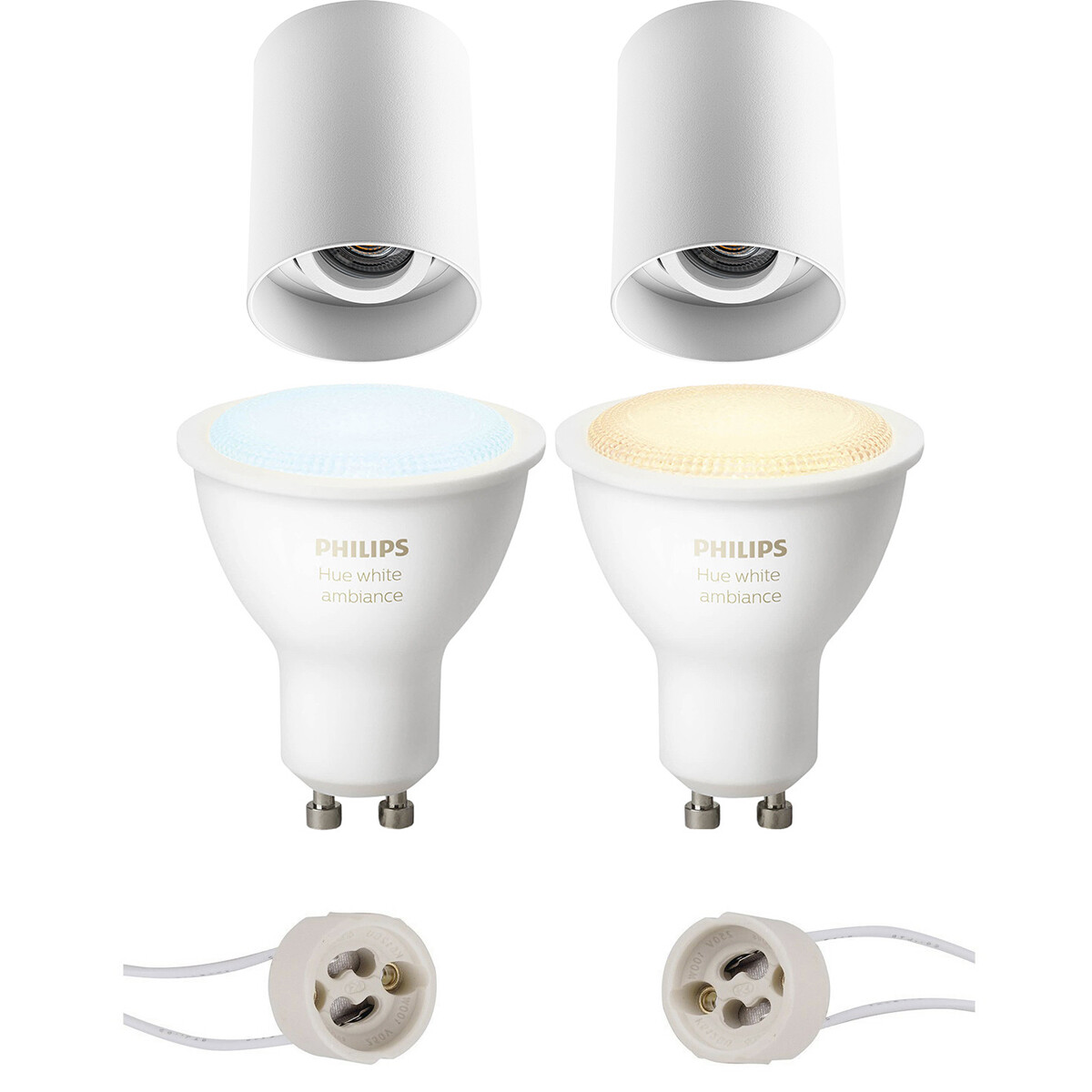 Pragmi Luxina Pro - En Saillie Rond - Mat Blanc - Encastré - Inclinable - Ø90mm - Philips Hue - Ensemble de Spots en Saillie GU10 - White Ambiance - Bluetooth