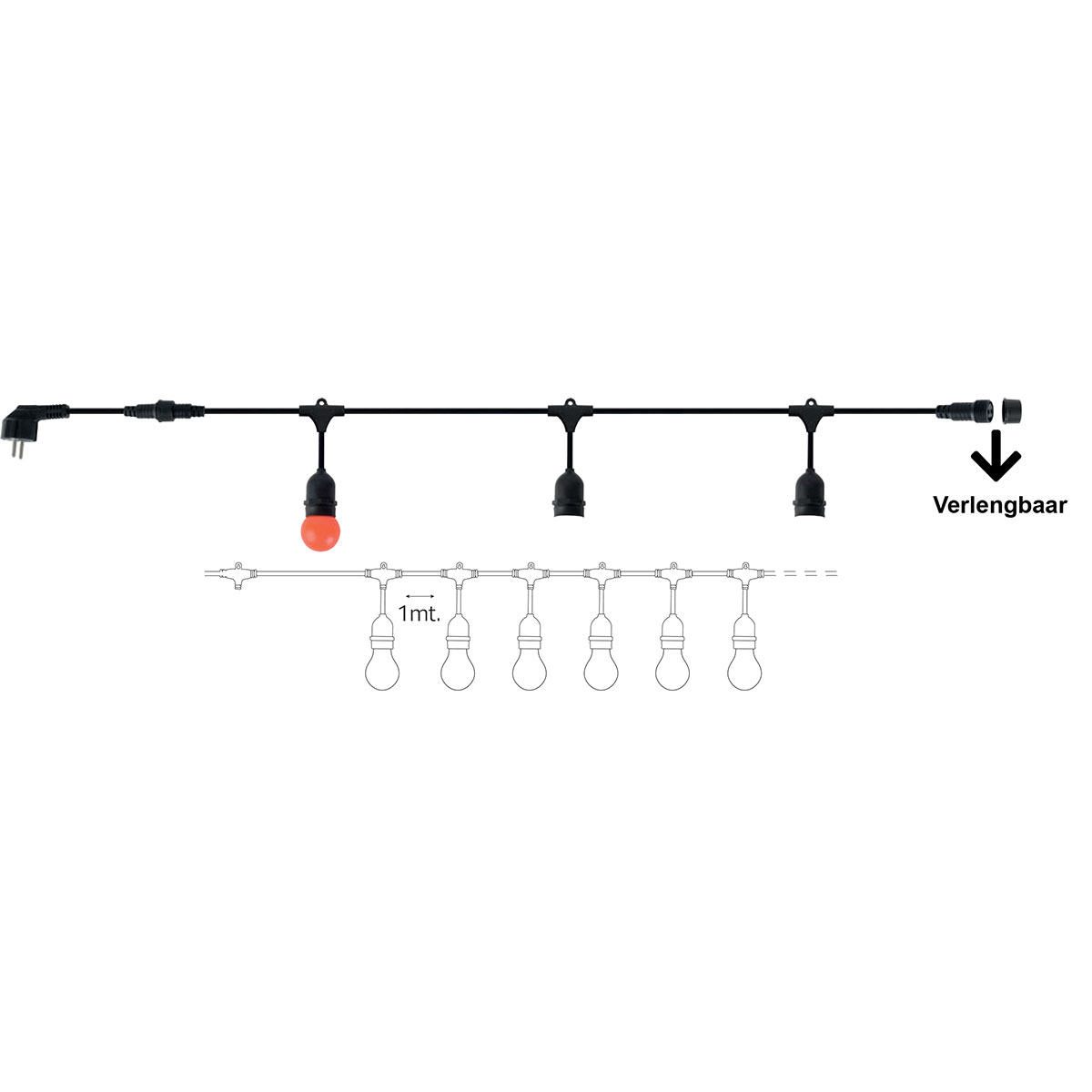 Guirlande Lumineuse - Douille E27 - 10 Lampes - 10 Mètres - 1500W - Noir