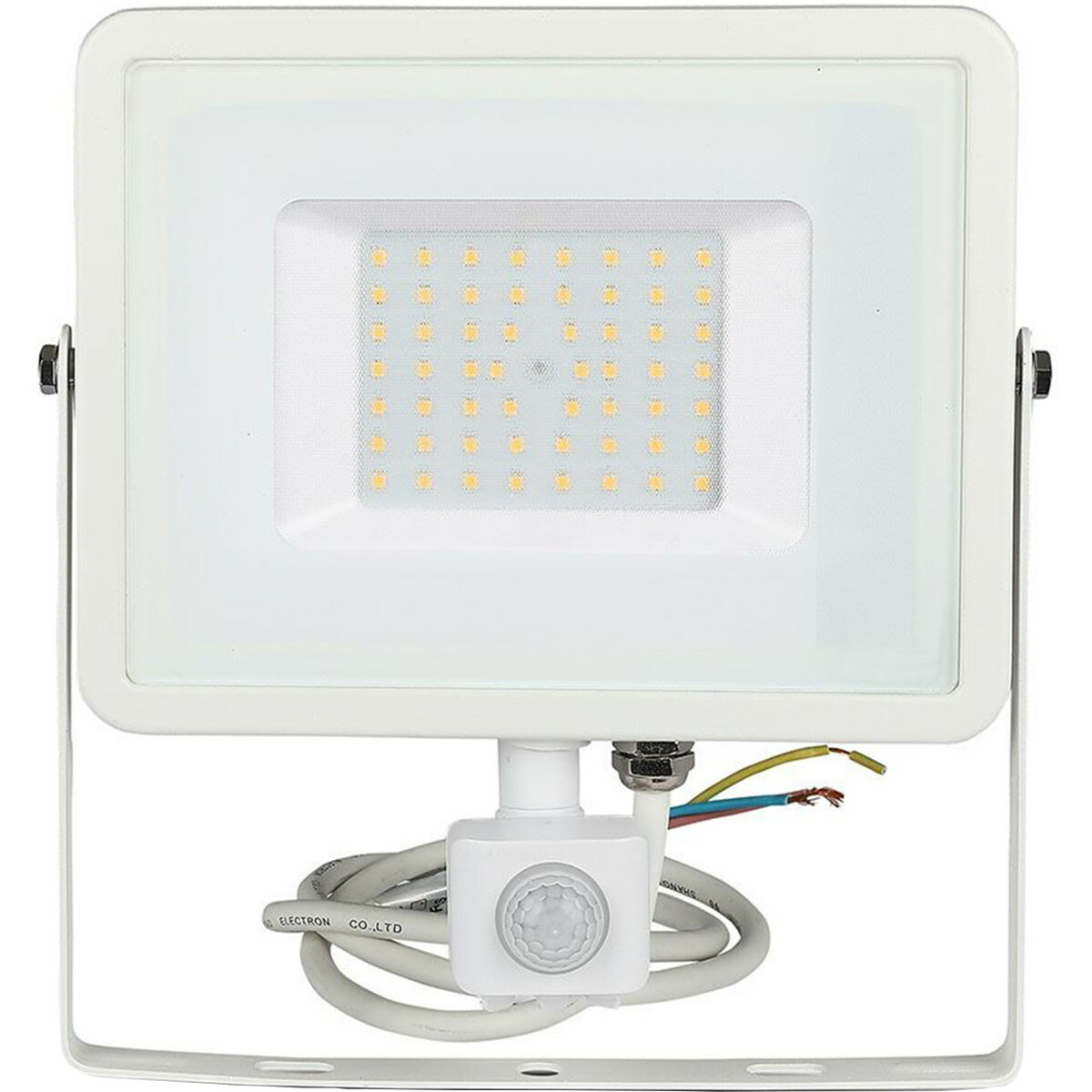 Projecteur LED 50 Watt avec Sensor - Viron Dana - Blanc Neutre 4000K - Mat Blanc - Aluminium - LEDs SAMSUNG