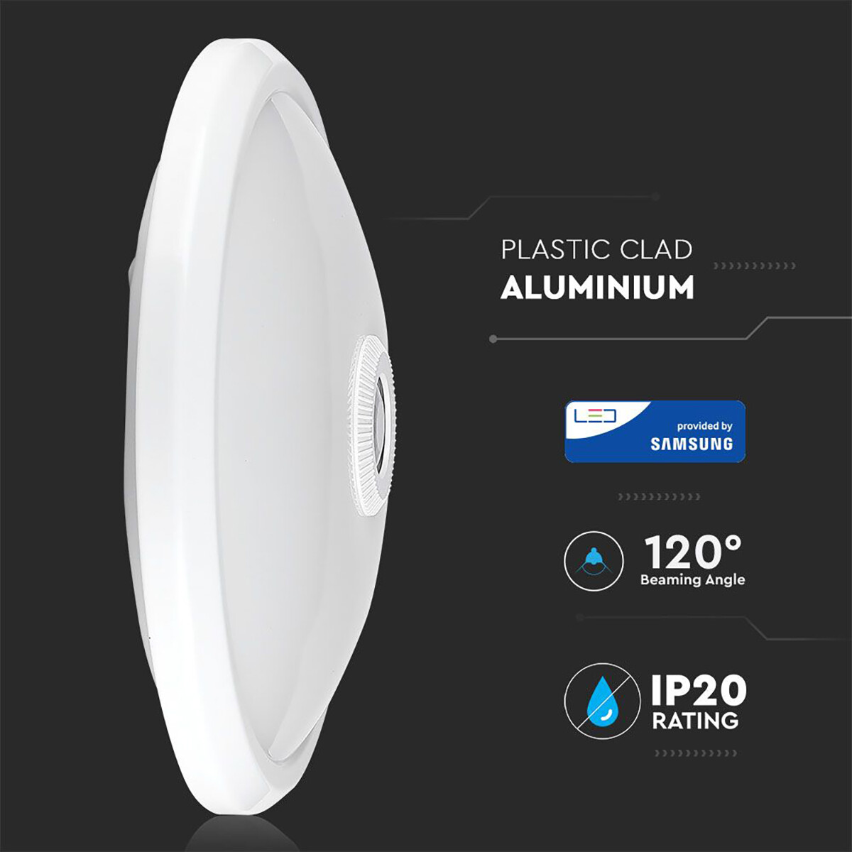 Plafonnier LED avec Détecteur de Mouvement - Viron Raza - 12W High Lumen - Blanc Chaud 3000K - Rond - Mat Blanc - Plastique - LEDs SAMSUNG