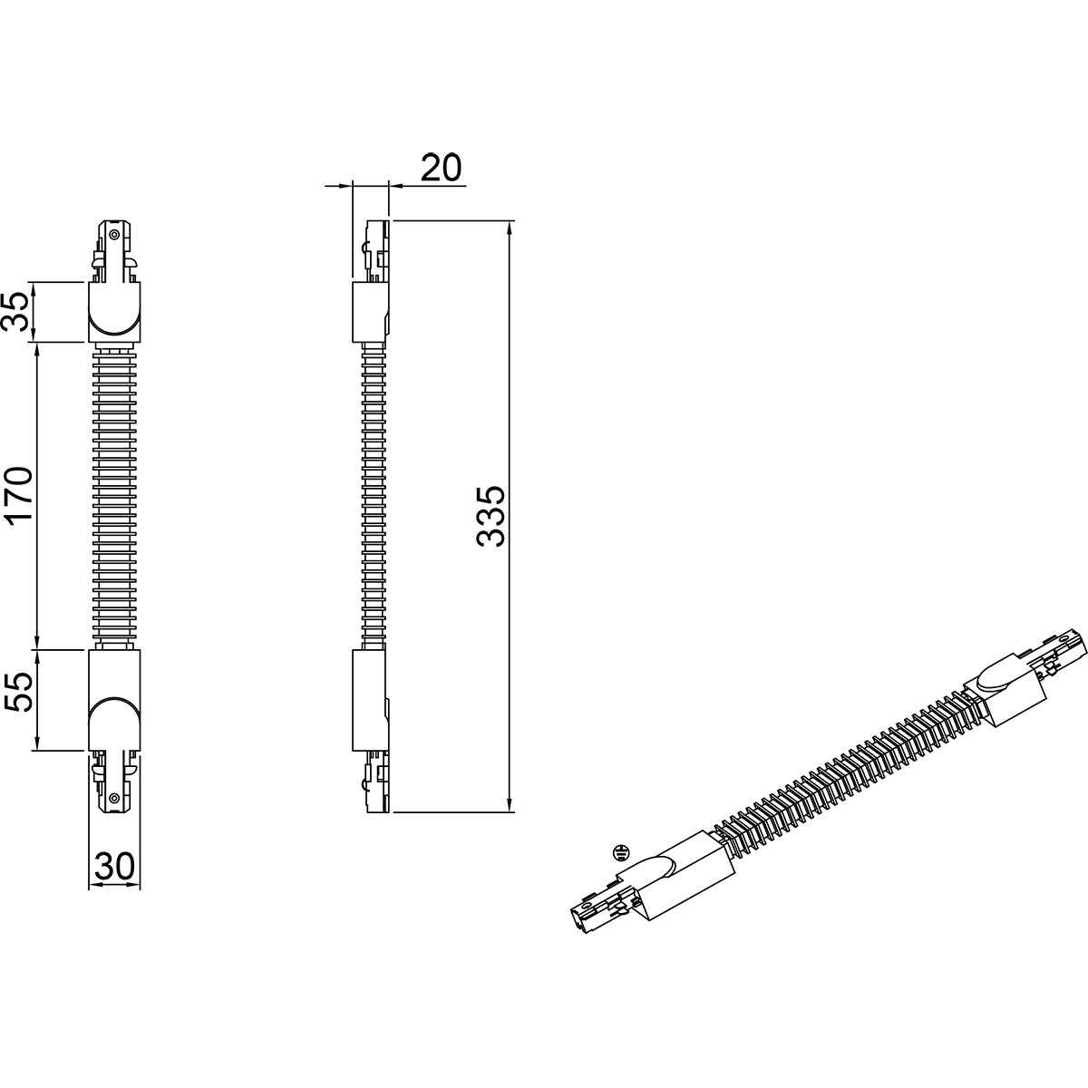 Connecteur de Prolongation de Eclairage sur Rail - Trion Dual - Connecteur Flexible - 2 Phases - Mat Titane