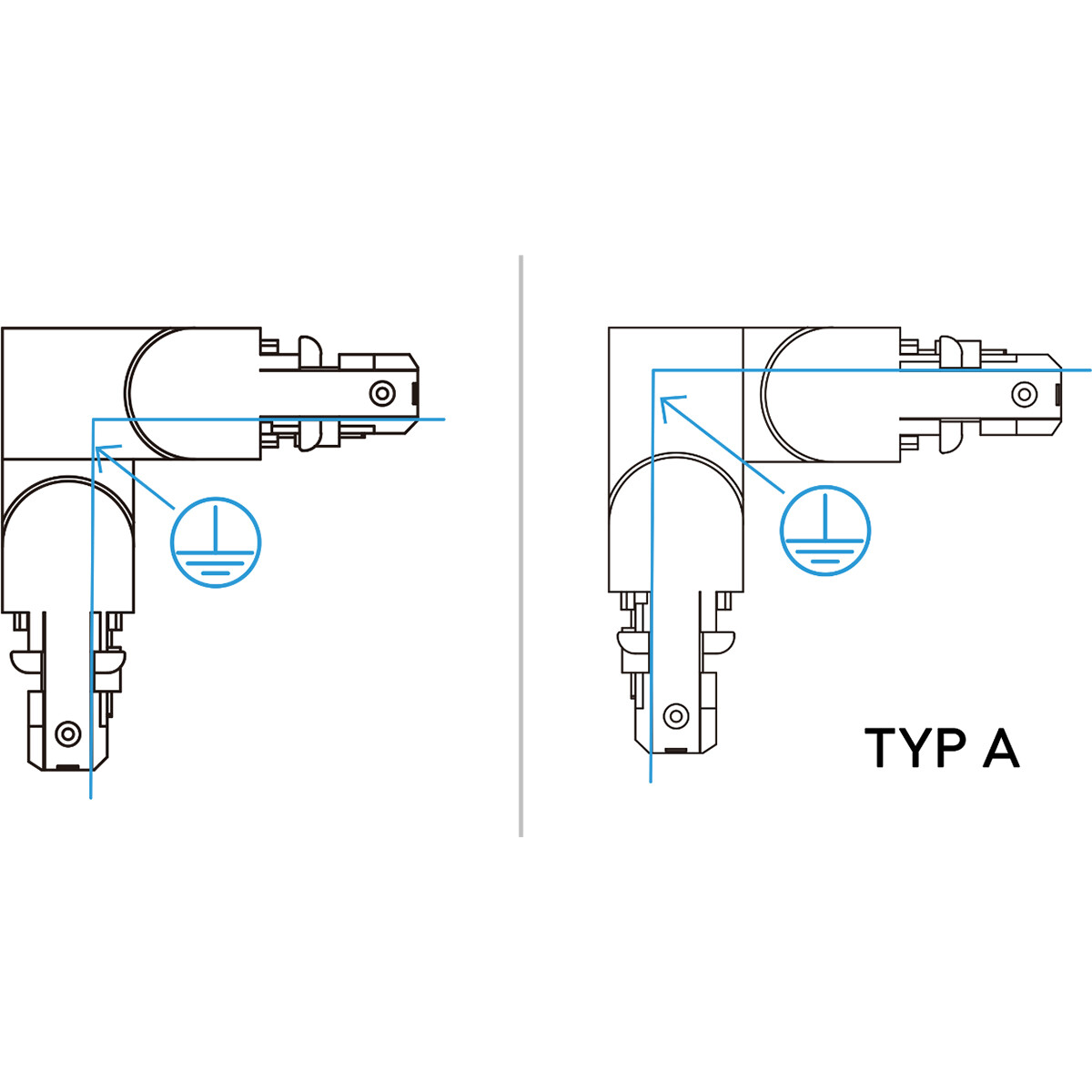 Connecteur de Prolongation de Eclairage sur Rail - Trion Dual - Connecteur d'Angle L - Terre à l'Intérieur - 2 Phases - Mat Titane