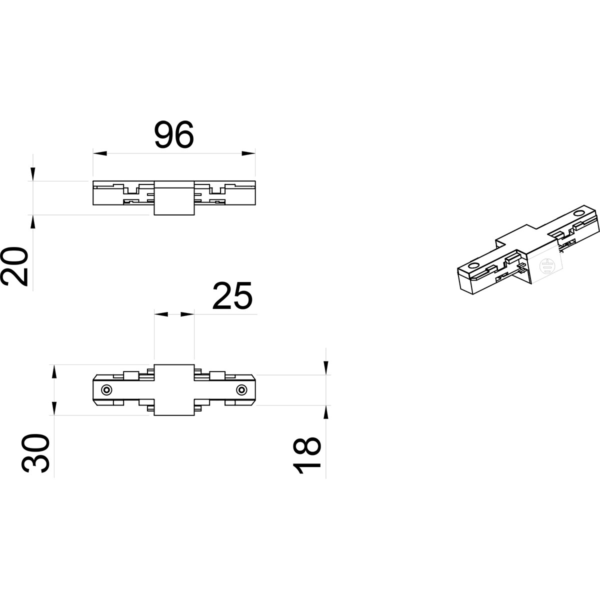 Connecteur de Prolongation de Eclairage sur Rail - Trion Dual - Connecteur Droit - 2 Phases - Mat Titane