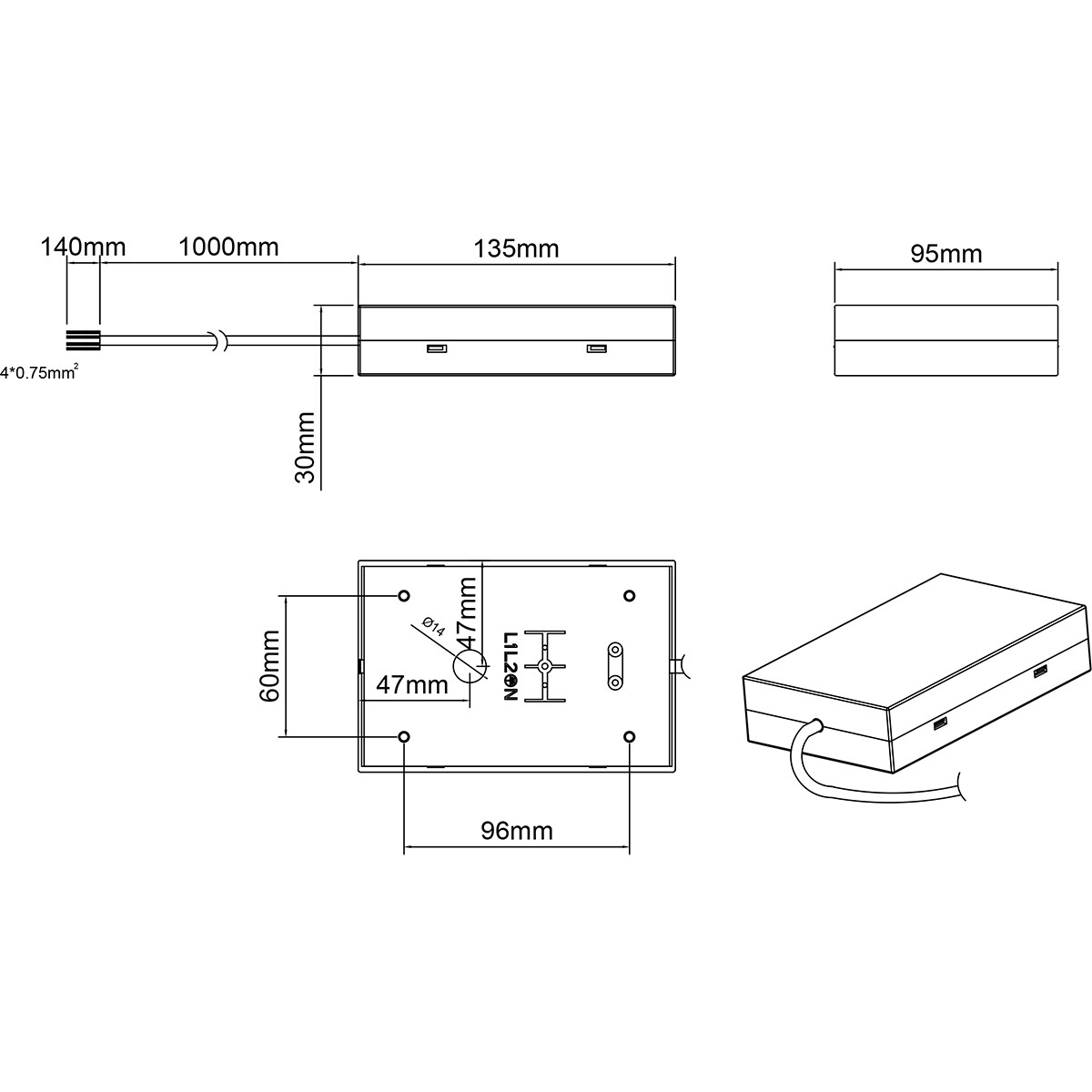 Connecteur d'Alimentation de Eclairage sur Rail Flexible - Trion Dual - 2 Phases - Mat Titane