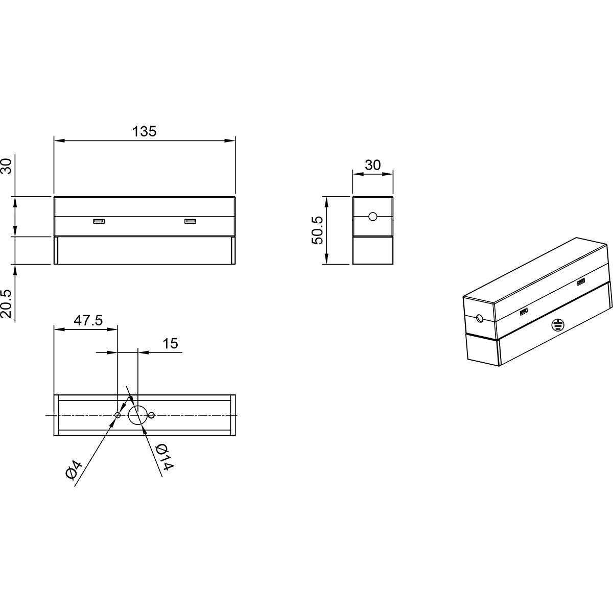 Connecteur d'Alimentation de Eclairage sur Rail - Trion Dual - 2 Phases - Mat Titane