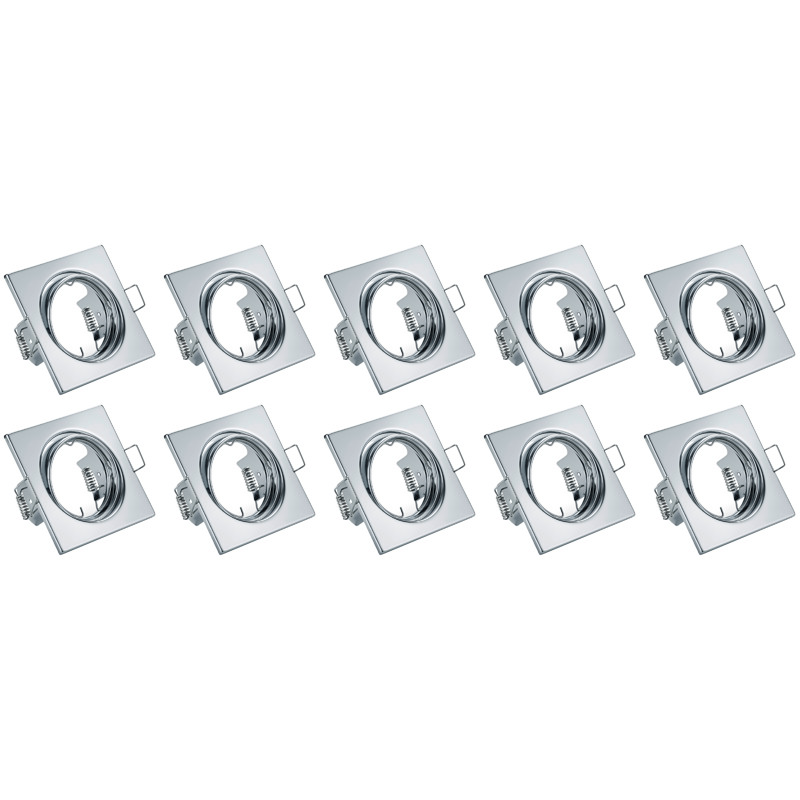 Support Spot 10 Pack - Trion - Spot Encastré GU10 - Carré - Chrome - Aluminium - Inclinable 80mm