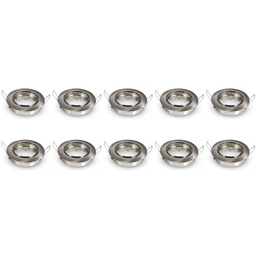 Support Spot 10 Pack - Aigi - Spot Encastré GU10 - Rond - Chrome - Aluminium - Inclinable Ø82mm