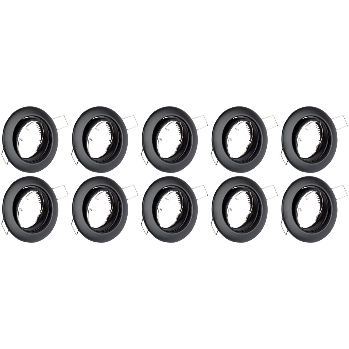 Support Spot 10 Pack - Spot Encastré GU10 - Rond - Noir - Aluminium - Inclinable Ø82mm