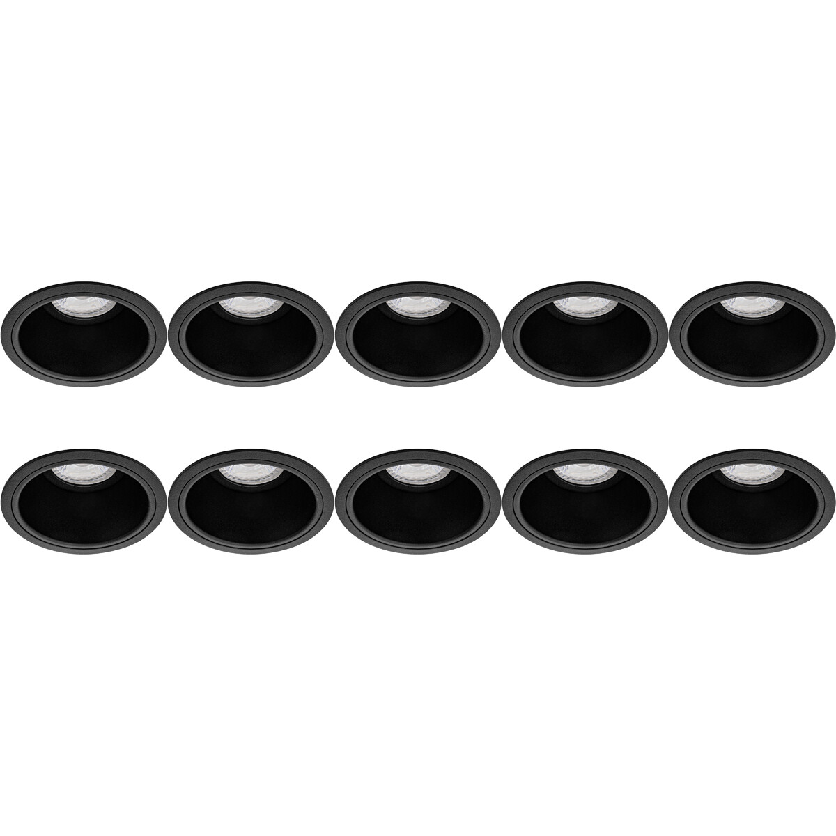 Support Spot 10 Pack - Pragmi Minko Pro - Spot Encastré GU10 - Rond - Noir - Aluminium - Encastré - Ø90mm