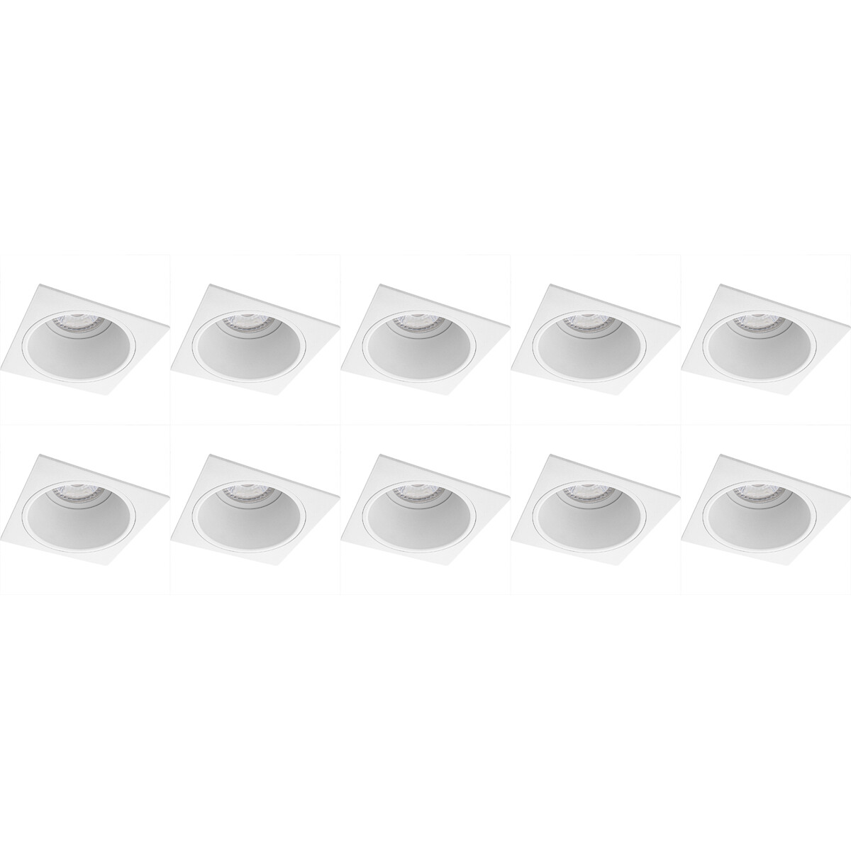 Support Spot 10 Pack - Pragmi Minko Pro - Spot Encastré GU10 - Carré - Blanc - Aluminium - Encastré - 90mm