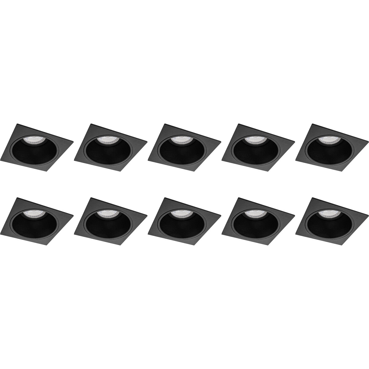 Support Spot 10 Pack - Pragmi Minko Pro - Spot Encastré GU10 - Carré - Noir - Aluminium - Encastré - 90mm