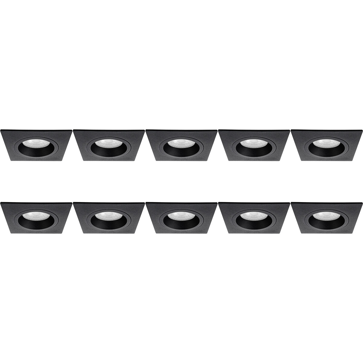 Support Spot 10 Pack - Pragmi Rodos Pro - Spot Encastré GU10 - Carré - Noir - Aluminium - 93mm