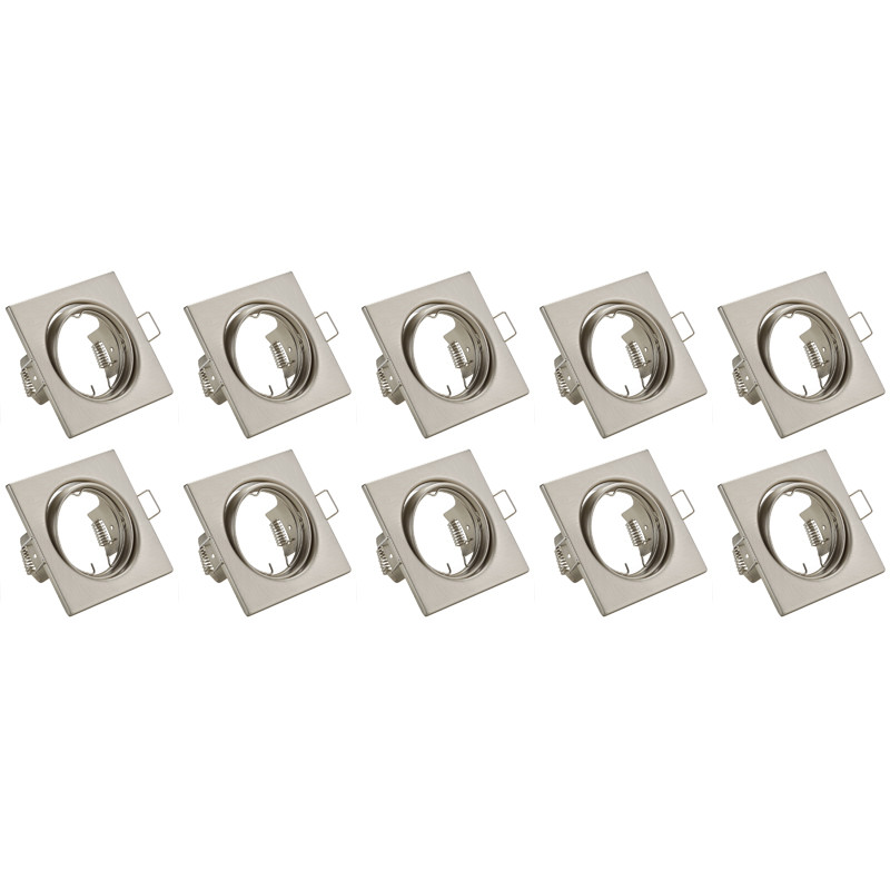 Support Spot 10 Pack - Trion - Spot Encastré GU10 - Carré - Nickel - Aluminium - Inclinable 80mm