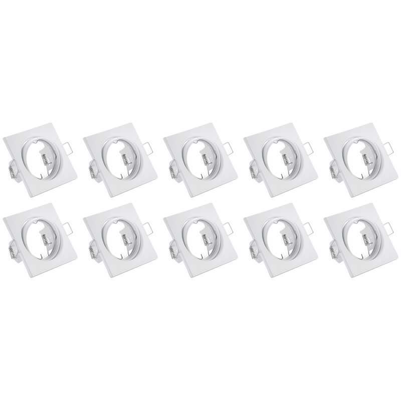 Support Spot 10 Pack - Trion - Spot Encastré GU10 - Carré - Blanc - Aluminium - Inclinable 80mm