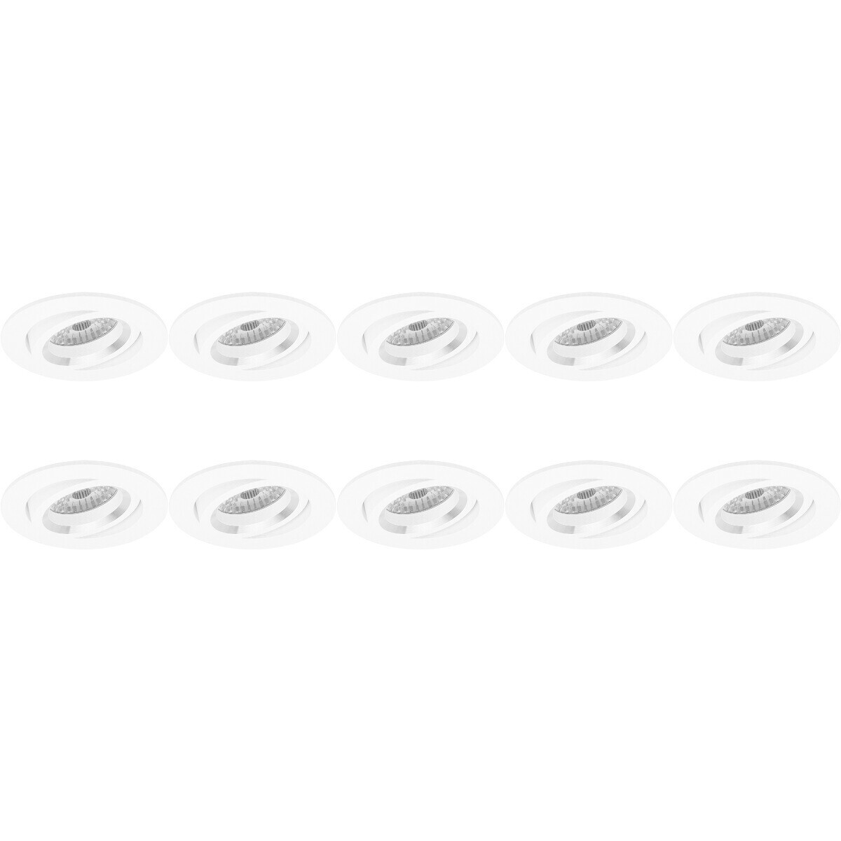 Support Spot 10 Pack - Pragmi Aerony Pro - Spot Encastré GU10 - Rond - Blanc - Aluminium - Inclinable - Ø82mm