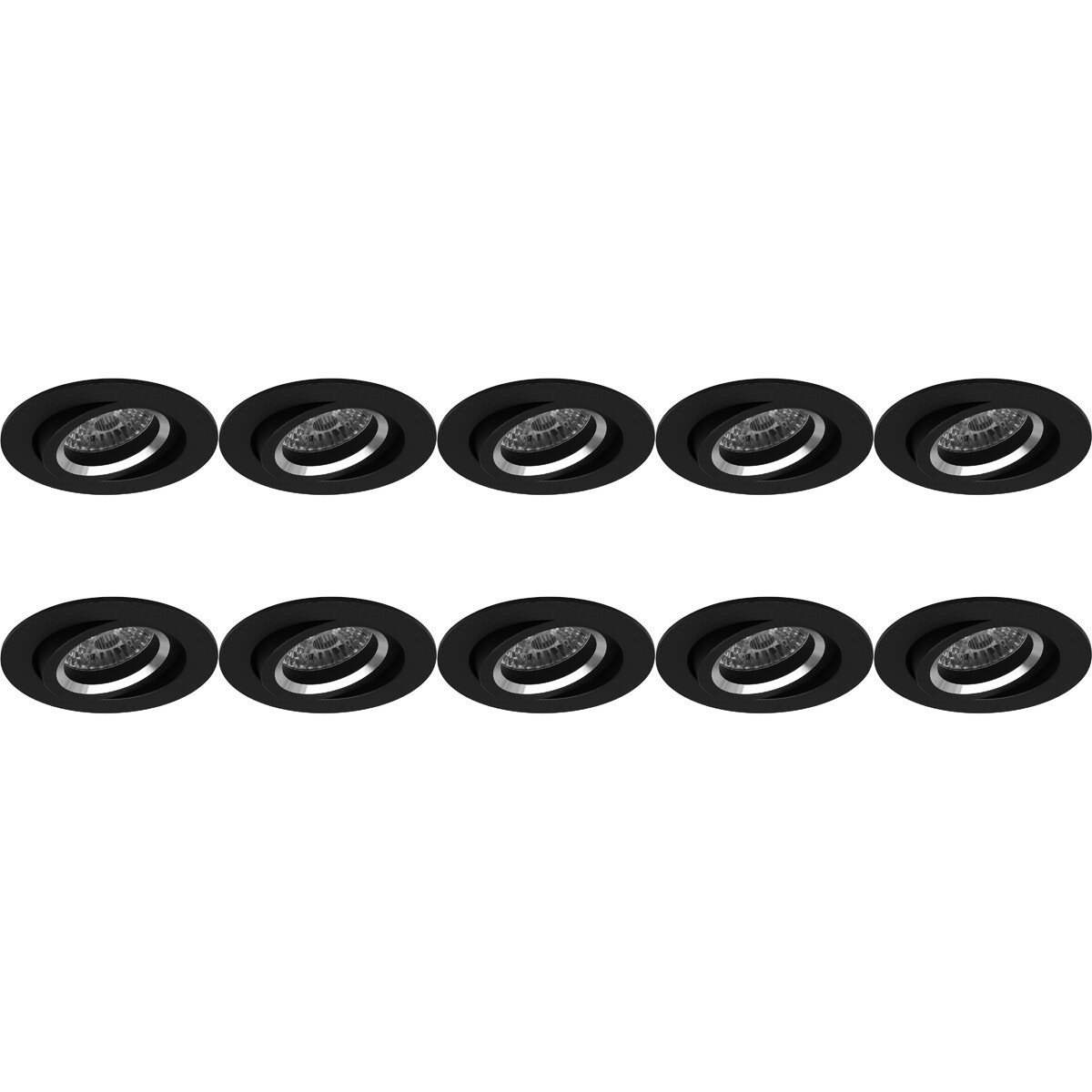 Support Spot 10 Pack - Pragmi Aerony Pro - Spot Encastré GU10 - Rond - Noir - Aluminium - Inclinable - Ø82mm