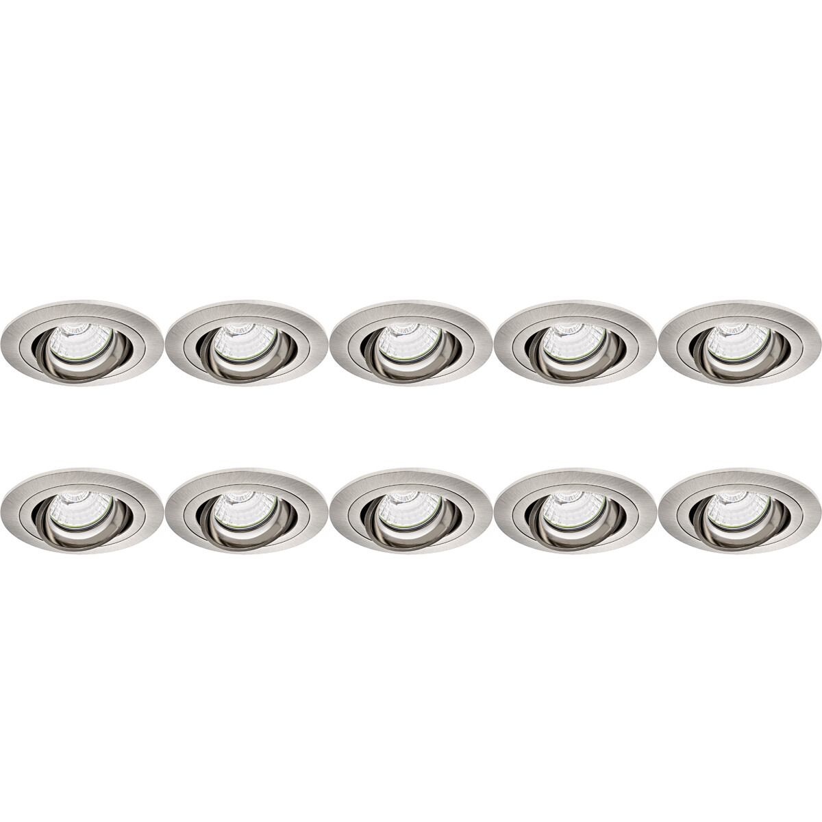 Support Spot 10 Pack - Pragmi Alpin Pro - Spot Encastré GU10 - Rond - Nickel - Aluminium - Inclinable - Ø92mm