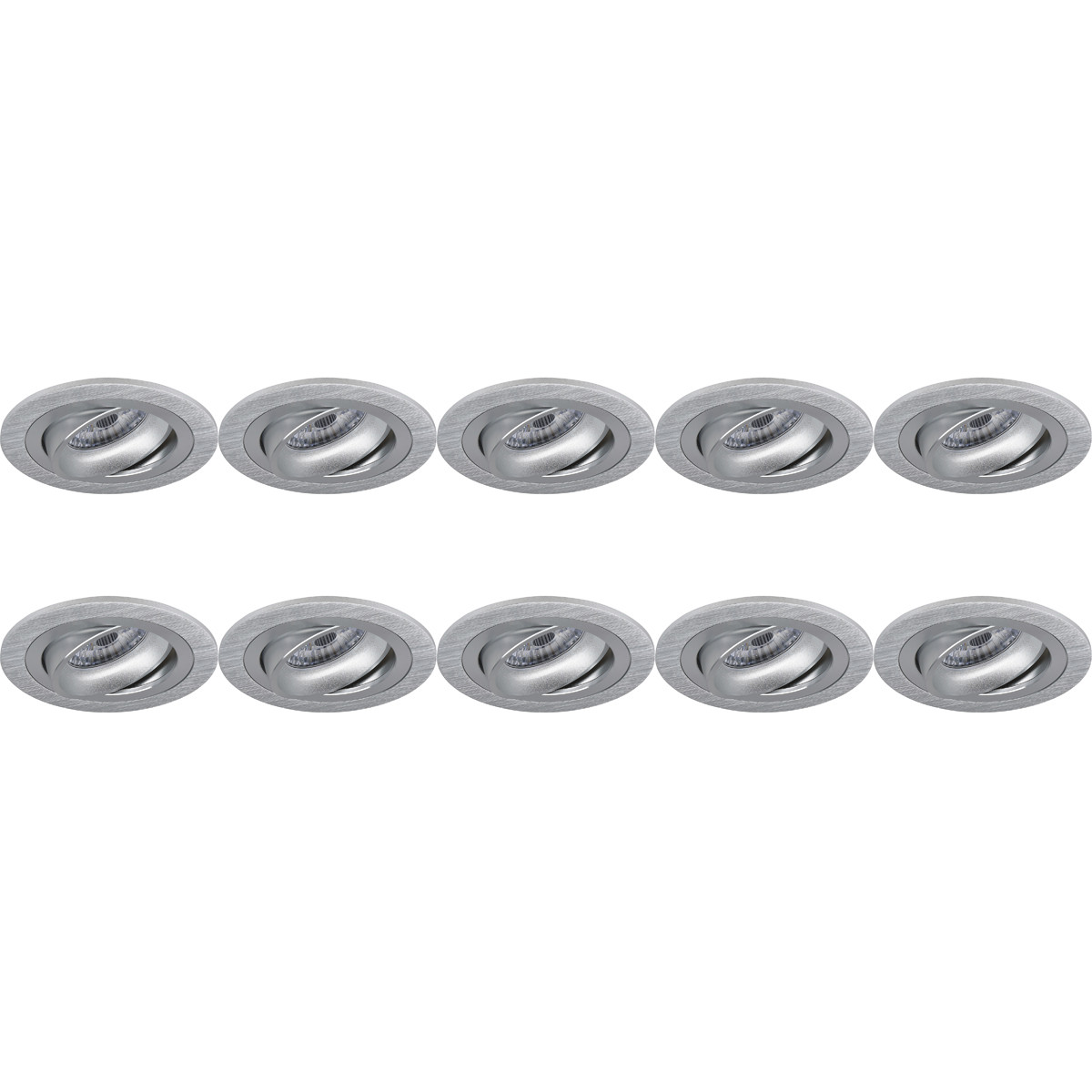 Support Spot 10 Pack - Pragmi Alpin Pro - Spot Encastré GU10 - Rond - Argent - Aluminium - Inclinable - Ø92mm