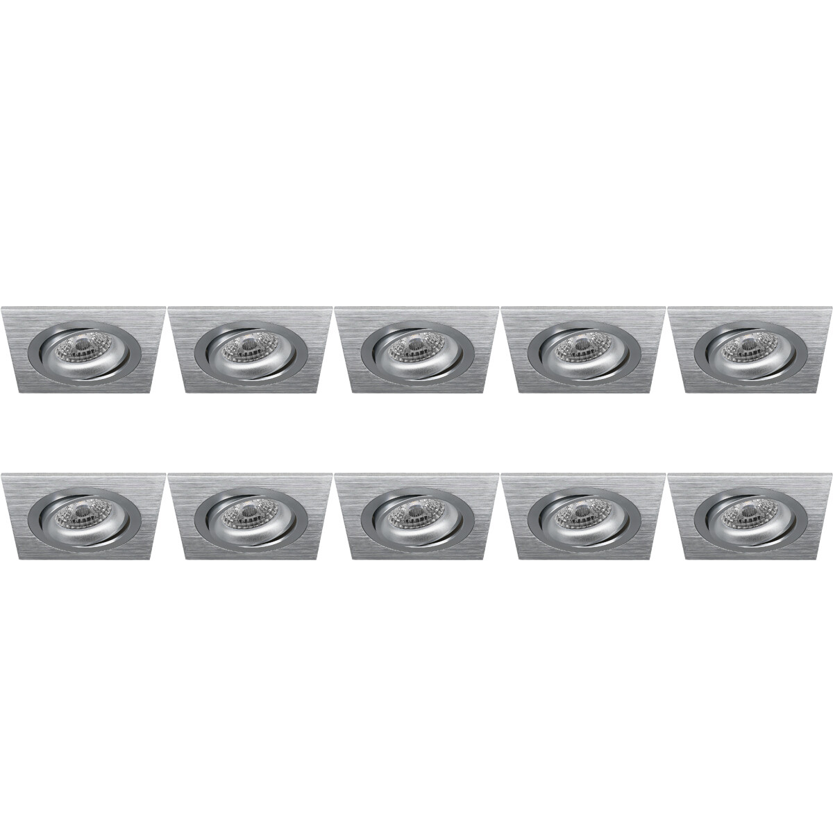 Support Spot 10 Pack - Pragmi Borny Pro - Spot Encastré GU10 - Carré - Argent - Aluminium - Inclinable - 92mm