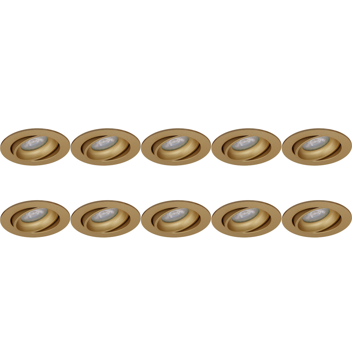 Support Spot 10 Pack - Pragmi Delton Pro - Spot Encastré GU10 - Rond - Or - Aluminium - Inclinable - Ø82mm