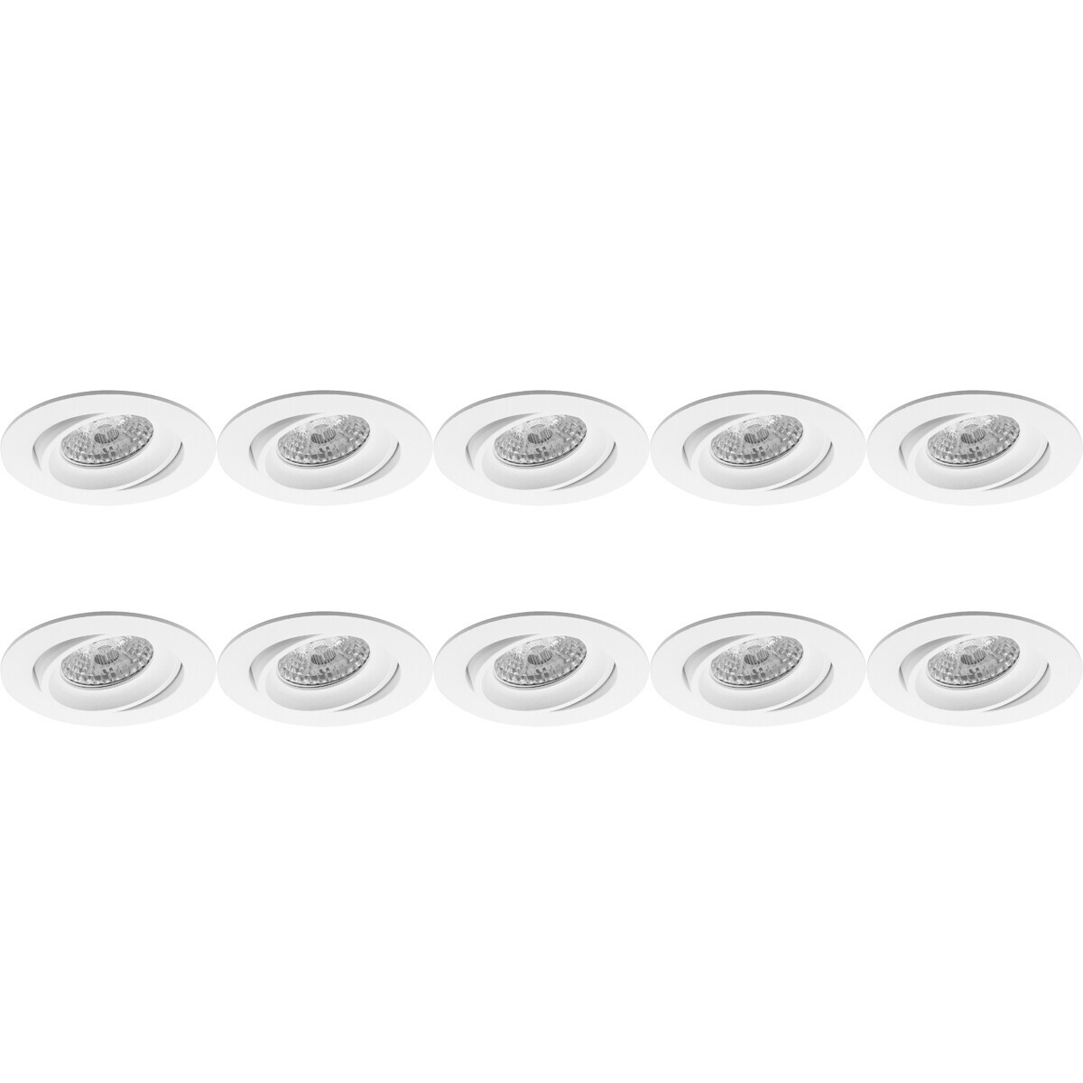 Support Spot 10 Pack - Pragmi Delton Pro - Spot Encastré GU10 - Rond - Blanc - Aluminium - Inclinable - Ø82mm