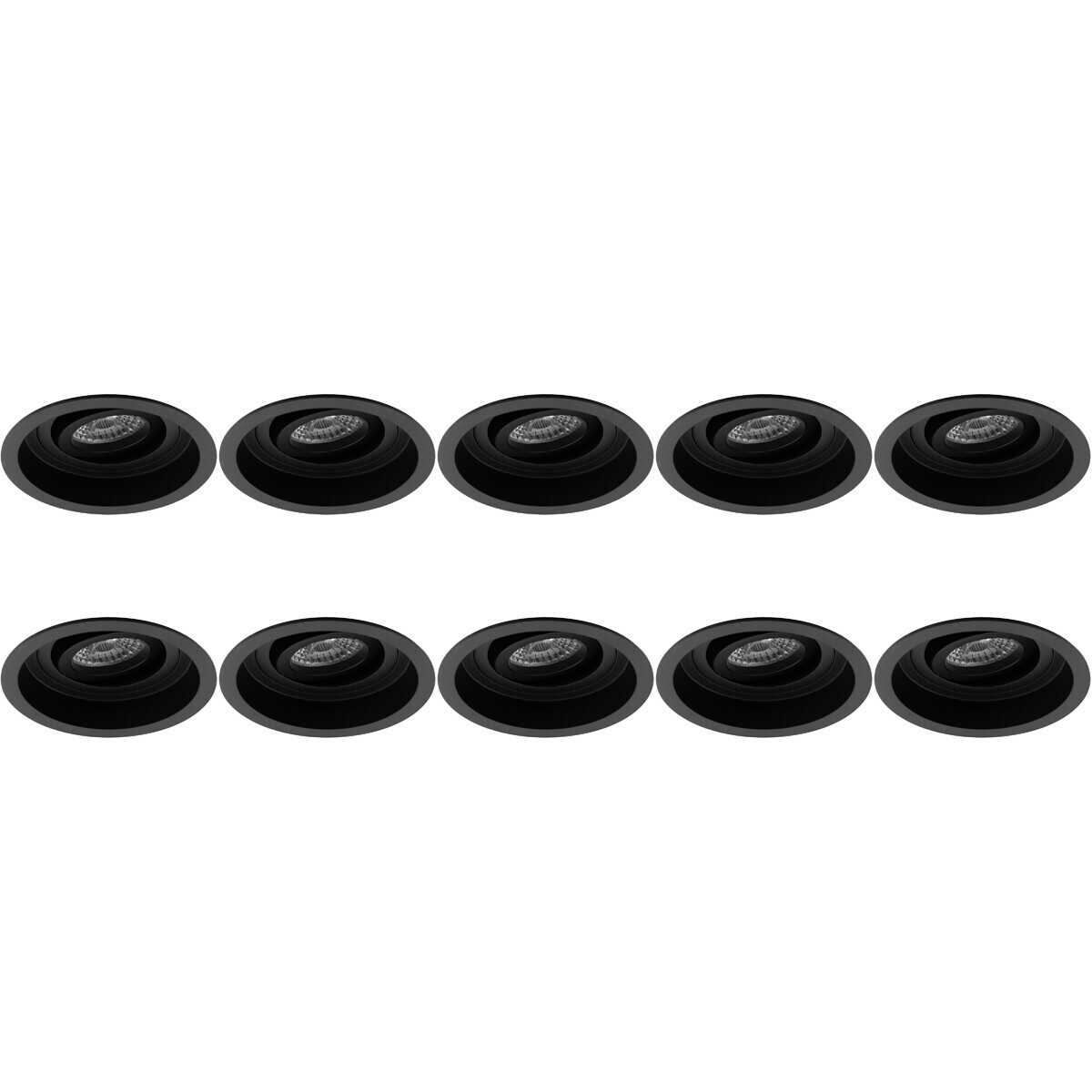 Support Spot 10 Pack - Pragmi Domy Pro - Spot Encastré GU10 - Rond - Noir - Aluminium - Encastré - Inclinable - Ø105mm