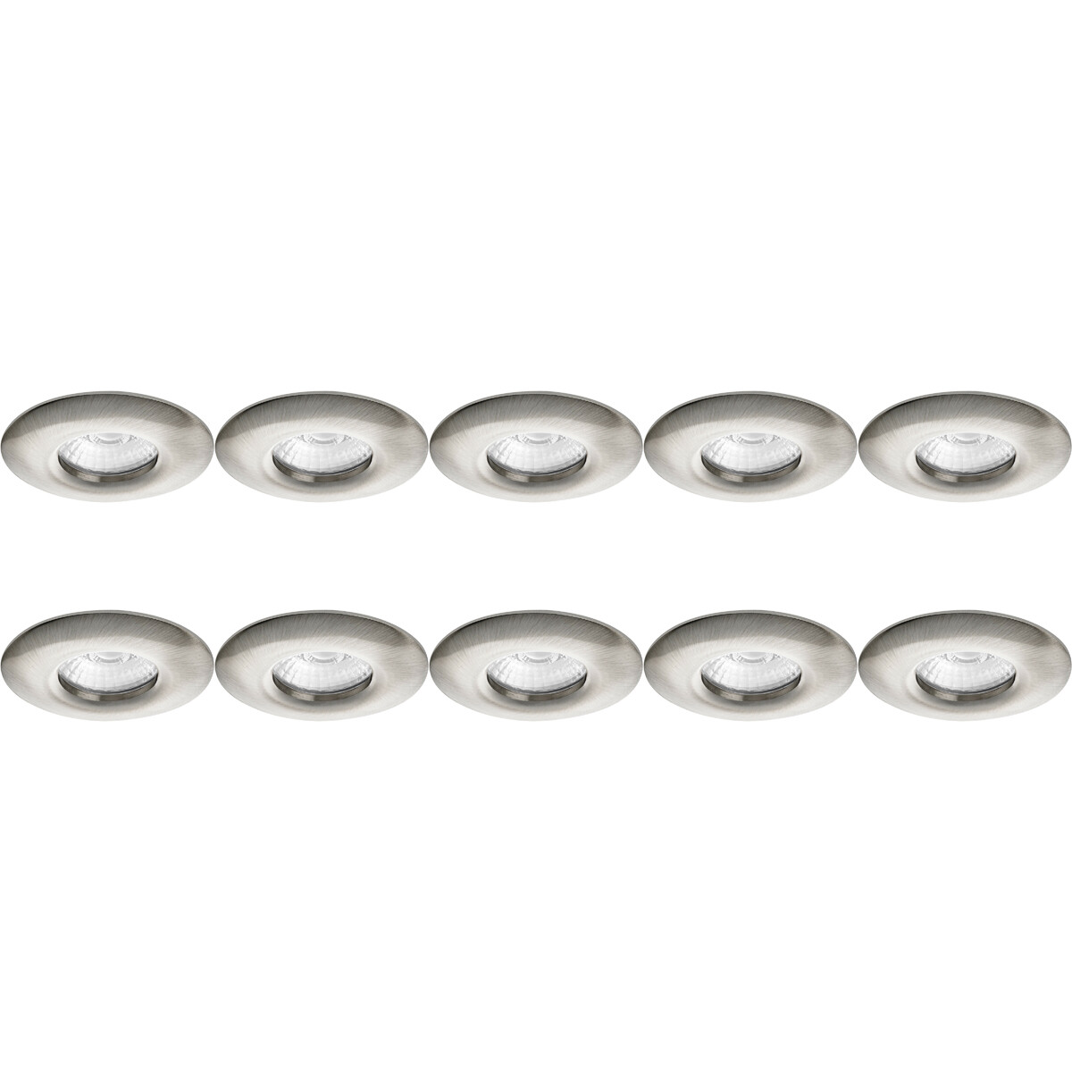 Support Spot 10 Pack - Pragmi Luno Pro - Spot Encastré GU10 - Étanche IP65 - Rond - Nickel - Aluminium - Ø82mm