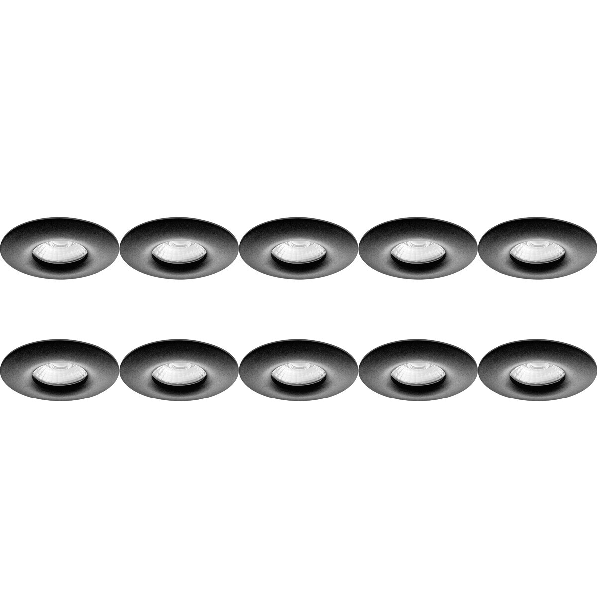 Support Spot 10 Pack - Pragmi Luno Pro - Spot Encastré GU10 - Étanche IP65 - Rond - Noir - Aluminium - Ø82mm