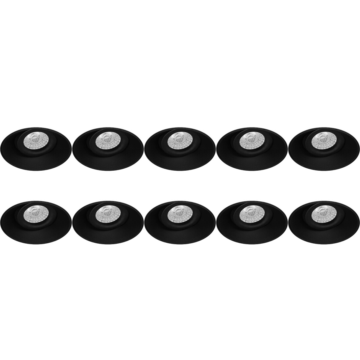 Support Spot 10 Pack - Pragmi Nivas Pro - Spot Encastré GU10 - Rond - Noir - Aluminium - Sans Cadre - Inclinable - Ø150mm