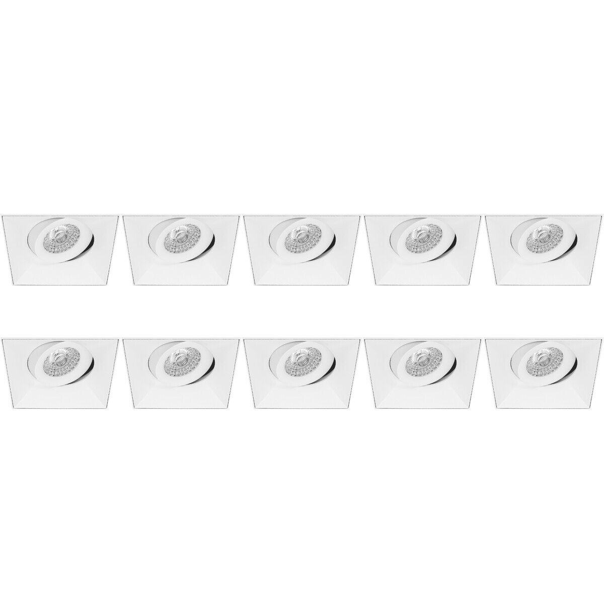 Support Spot 10 Pack - Pragmi Nivas Pro - Spot Encastré GU10 - Carré - Blanc - Aluminium - Sans Cadre - Inclinable - 150mm