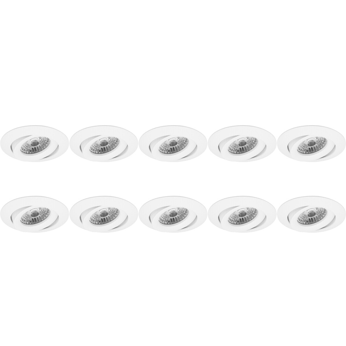 Support Spot 10 Pack - Pragmi Uranio Pro - Spot Encastré GU10 - Rond - Blanc - Aluminium - Inclinable - Ø82mm